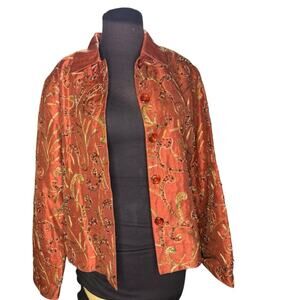 Vtg Copper Silk Embroidered Artsy Jacket Womens Size M Glam Feminine Maximalist